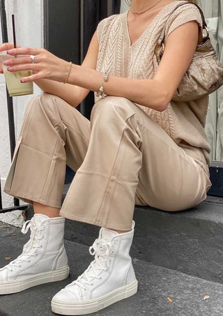 Beige Faux Leather Pant