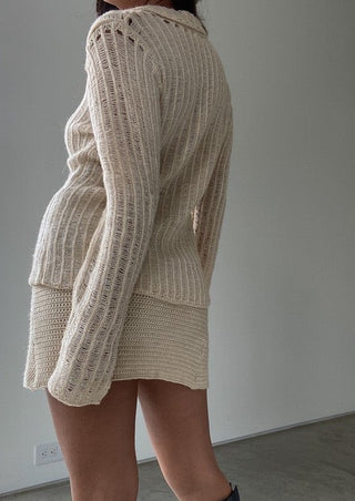 Knitted set, knitted matching set, sweater set, sweat skirt, sweater button down, coastal grandma, Bella Hadid style, Bella Hadid outfit.