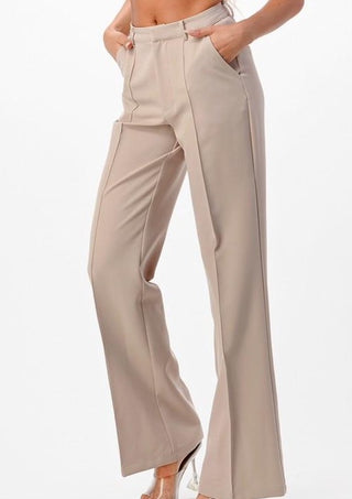 Tan High Waisted Wide Leg Trouser Pant