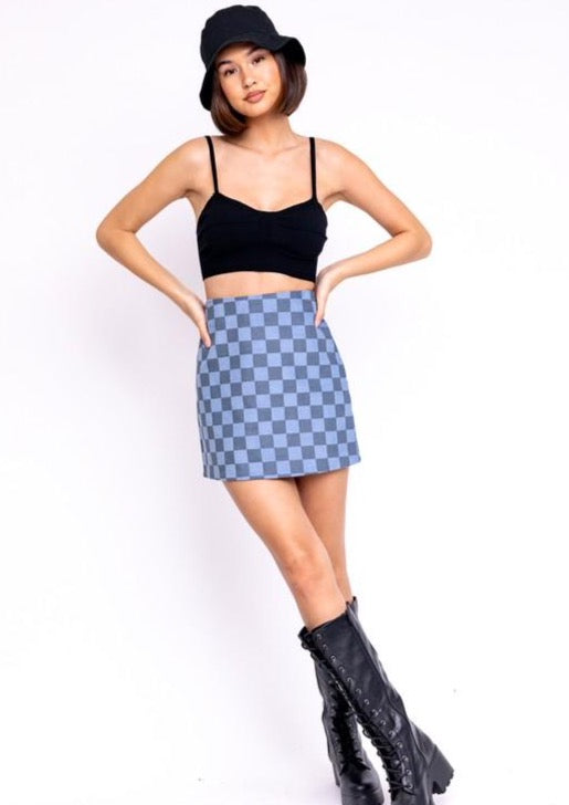 Vintage Blue Checkered Skirt