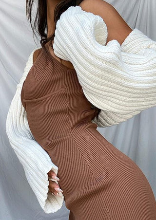 Brown Ribbed Midi Dress