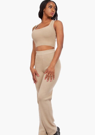 Ribbed set, ribbed top, ribbed bottom, wide leg flare pant, sweater pant
