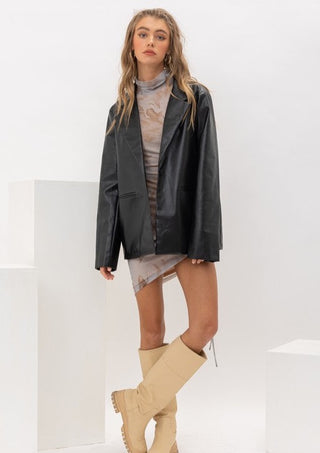 Black leather jacket, leather jacket, PU leather jacket.