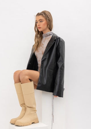 Black blazer, blazer jacket, leather jacket, leather blazer, oversized blazer.