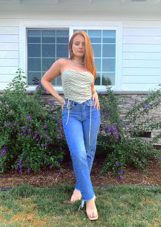 Sage Plaid Halter Top