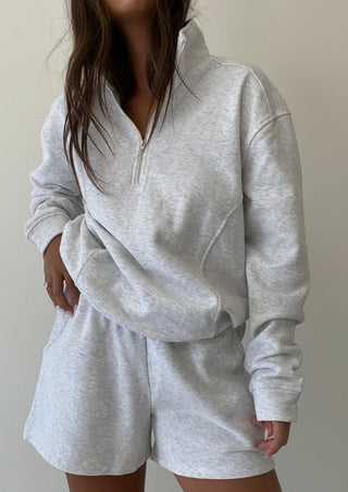 Grey two piece set, matching set, sets, top and bottom set, sweat set, lounge set.