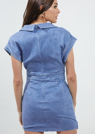 COLLARED WRAPPED SKIRT DENIM MINI DRESS