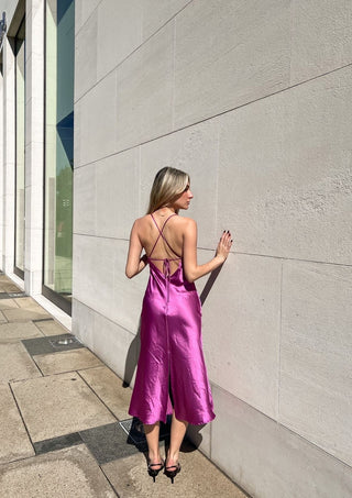 Midi dress, silk midi dress, silk dress, open back dress, wedding guest dress.