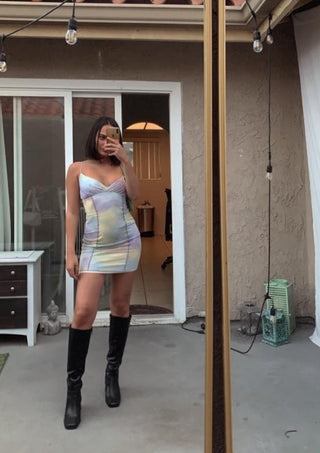 Lavender Blue Mesh Tie Dye Mini Dress