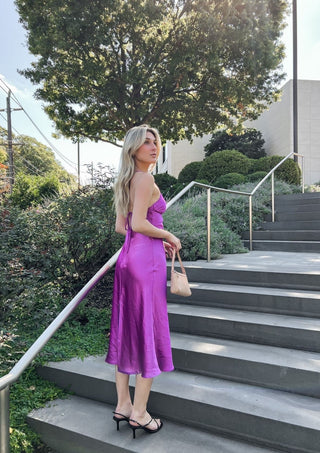 Midi dress, silk midi dress, silk dress, open back dress, wedding guest dress.