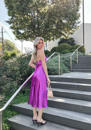 Midi dress, silk midi dress, silk dress, open back dress, wedding guest dress.