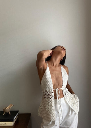 crotchet top, white top, white open back top, white crotchet top, summer outfit