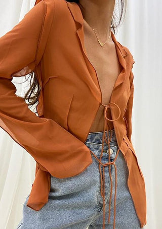 Orange Vintage Tie Front Top