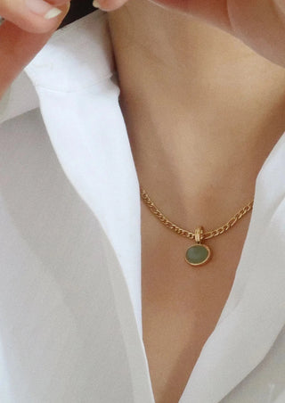 Gold necklace, gold jewelry, 18k gold jewelry, hypoallergenic jewelry, aventurine necklace.