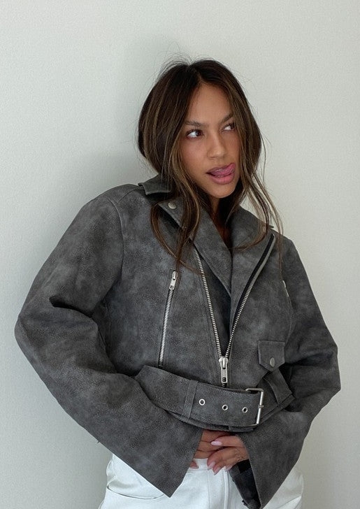 Leather jacket, grey leather jacket, great jacket, jacket for fall, oversized jacket.